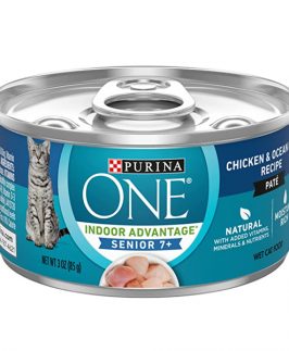 Purina ONE Grain Free, Natural Senior Pate Wet Cat Food, Vibrant Maturity 7+ Chicken & Ocean Whitefish Recipe - (12) 3 oz. Pull-Top Cans
